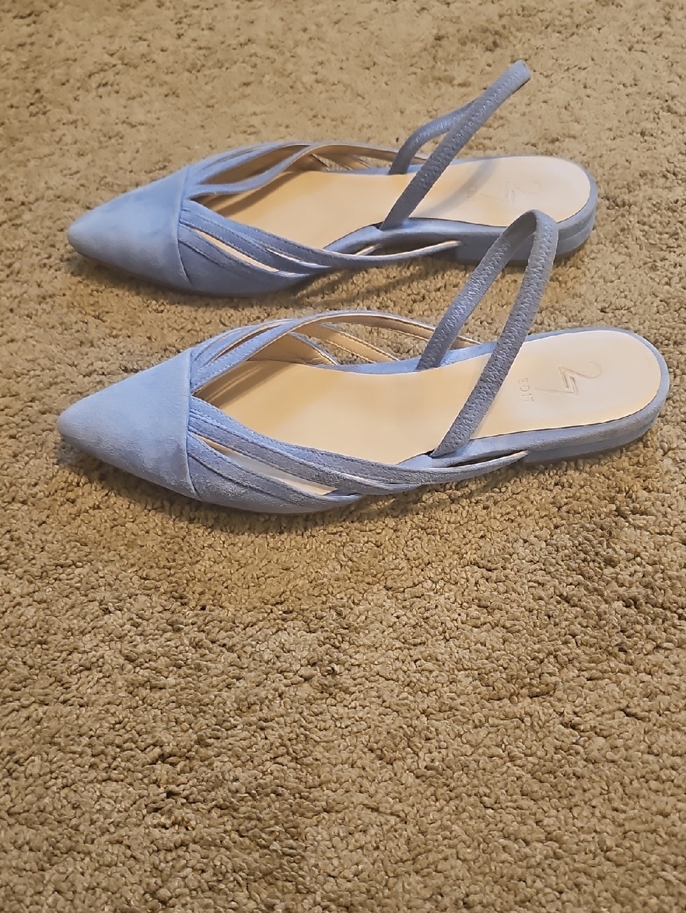 Light Blue Pointed Toe Slingback Flats by